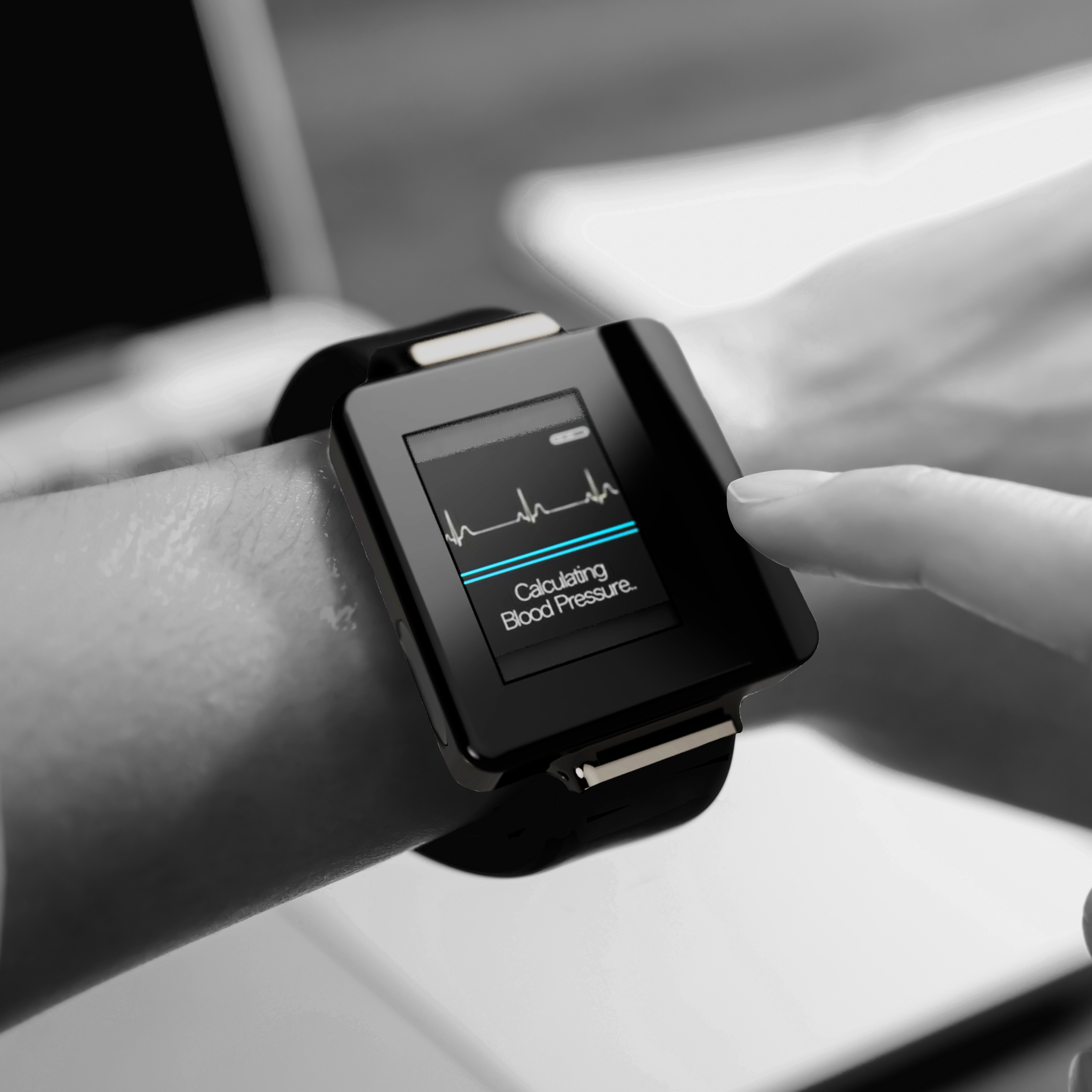 Person operating a wrist-worn smartwatch